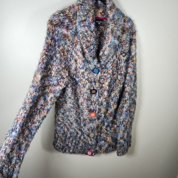 Vintage Colour Works Cardigan Sweater Womens M Multicolor Mohair Space Dye Y2K - Picture 4 of 13